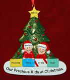 Family Christmas Ornament in Front of Tree Just the 2 Kids Personalized FREE at PersonalizedOrnamentsMarket.com by Russell Rhodes