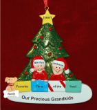 Ornament for Grandparents  2 Grandchildren in Front of Tree with Pets Personalized FREE at PersonalizedOrnamentsMarket.com by Russell Rhodes