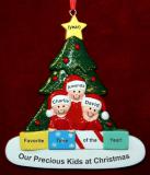 Family Christmas Ornament in Front of Tree Just the 3 Kids Personalized FREE at PersonalizedOrnamentsMarket.com by Russell Rhodes