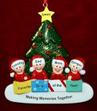 Family Christmas Ornament in Front of Tree for 4 Personalized FREE at PersonalizedOrnamentsMarket.com by Russell Rhodes