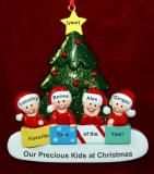 Family Christmas Ornament in Front of Tree Just the 4 Kids Personalized FREE at PersonalizedOrnamentsMarket.com by Russell Rhodes