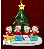 Family Christmas Ornament in Front of Tree Just the 4 Kids with Pets Personalized FREE at PersonalizedOrnamentsMarket.com by Russell Rhodes