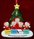 Family Christmas Ornament In Front of Tree for 5 Personalized FREE at PersonalizedOrnamentsMarket.com by Russell Rhodes