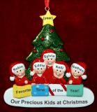 Family Christmas Ornament in Front of Tree Just the 5 Kids Personalized FREE at PersonalizedOrnamentsMarket.com by Russell Rhodes