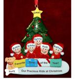 Family Christmas Ornament in Front of Tree Just the 5 Kids with Pets Personalized FREE at PersonalizedOrnamentsMarket.com by Russell Rhodes