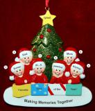 Family Christmas Ornament in Front of Tree for 6 Personalized FREE at PersonalizedOrnamentsMarket.com by Russell Rhodes