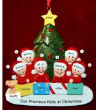 Family Christmas Ornament in Front of Tree Just the 6 Kids with Pets Personalized FREE at PersonalizedOrnamentsMarket.com by Russell Rhodes