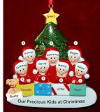 Family Christmas Ornament in Front of Tree Just the 7 Kids with Pets Personalized FREE at PersonalizedOrnamentsMarket.com by Russell Rhodes