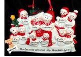 Grandparents with 9 Grandkids  Christmas Ornament Snowman Snuggles with Dogs, Cats, Pets Custom Added Personalized FREE at PersonalizedOrnamentsMarket.com by Russell Rhodes