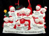 Grandparents with 9 Grandkids  Christmas Ornament Snowman Snuggles  Personalized FREE at PersonalizedOrnamentsMarket.com by Russell Rhodes