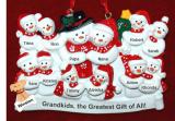 Grandparents with 10 Grandkids  Christmas Ornament Snowman Snuggles with Dogs, Cats, Pets Custom Added Personalized FREE at PersonalizedOrnamentsMarket.com by Russell Rhodes