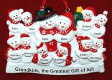 Grandparents with 10 Grandkids  Christmas Ornament Snowman Snuggles  Personalized FREE at PersonalizedOrnamentsMarket.com by Russell Rhodes