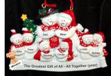 Family Christmas Ornament Snowman Snuggles for 8 with Dogs, Cats, Pets Custom Added Personalized FREE at PersonalizedOrnamentsMarket.com by Russell Rhodes