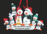 Family Christmas Ornament Penguin Snuggles for 7 with Dogs, Cats, Pets Custom Added Personalized FREE at PersonalizedOrnamentsMarket.com by Russell Rhodes