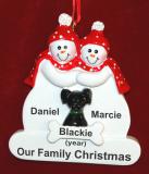 Couples Christmas Ornament with Black Dog Personalized FREE at PersonalizedOrnamentsMarket.com by Russell Rhodes