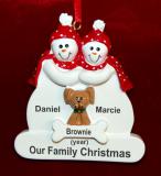 Couples Christmas Ornament with Tan Dog Personalized FREE at PersonalizedOrnamentsMarket.com by Russell Rhodes