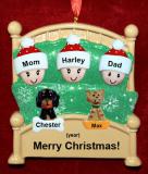 Family Christmas Ornament Cozy & Warm for 3 with 2 Dogs, Cats, Pets Custom Add-ons Personalized FREE at PersonalizedOrnamentsMarket.com by Russell Rhodes