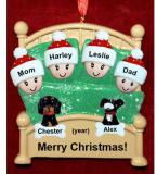 Family Christmas Ornament Cozy & Warm for 4 with 2 Dogs, Cats, Pets Custom Add-ons Personalized FREE at PersonalizedOrnamentsMarket.com by Russell Rhodes