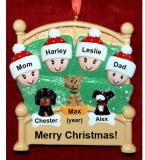 Family Christmas Ornament Cozy & Warm for 4 with 3 Dogs, Cats, Pets Custom Add-ons Personalized FREE at PersonalizedOrnamentsMarket.com by Russell Rhodes