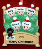 Family Christmas Ornament Cozy & Warm Just the 5 Kids with Dog, Cat, Pets Custom Add-ons Personalized FREE at PersonalizedOrnamentsMarket.com by Russell Rhodes