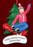 Snowboard Christmas Ornament Brunette Female Personalized FREE at PersonalizedOrnamentsMarket.com by Russell Rhodes