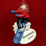 Brunette Girl Snowboarding Christmas Ornament Personalized FREE at PersonalizedOrnamentsMarket.com by Russell Rhodes