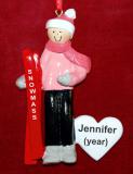 Snow Skiing Christmas Ornament Powder Queen Female Personalized FREE at PersonalizedOrnamentsMarket.com by Russell Rhodes