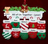 Family Christmas Ornament Festive Mittens for 10 with Pets Personalized FREE at PersonalizedOrnamentsMarket.com by Russell Rhodes