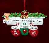 Family Christmas Ornament Festive Mittens for 3 with Dogs, Cats, Pets Custom Added Personalized FREE at PersonalizedOrnamentsMarket.com by Russell Rhodes