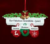 Grandparents Christmas Ornament Festive Mittens 3 Grandkids Personalized FREE at PersonalizedOrnamentsMarket.com by Russell Rhodes