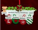 Family Christmas Ornament Festive Mittens for 4 with Dogs, Cats, Pets Custom Added Personalized FREE at PersonalizedOrnamentsMarket.com by Russell Rhodes