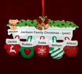 Family Christmas Ornament Festive Mittens for 5 with Dogs, Cats, Pets Custom Added Personalized FREE at PersonalizedOrnamentsMarket.com by Russell Rhodes