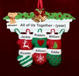 Family Christmas Ornament Festive Mittens for 6 with Dogs, Cats, Pets Custom Added Personalized FREE at PersonalizedOrnamentsMarket.com by Russell Rhodes