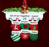 Family Christmas Ornament Festive Mittens for 6 Personalized FREE at PersonalizedOrnamentsMarket.com by Russell Rhodes