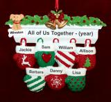 Family Christmas Ornament Festive Mittens for 7 with Dogs, Cats, Pets Custom Added Personalized FREE at PersonalizedOrnamentsMarket.com by Russell Rhodes