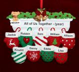 Family Christmas Ornament Festive Mittens for 9 with Dogs, Cats, Pets Custom Added Personalized FREE at PersonalizedOrnamentsMarket.com by Russell Rhodes