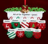 Family Christmas Ornament Festive Mittens for 9 Personalized FREE at PersonalizedOrnamentsMarket.com by Russell Rhodes