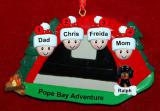 Family Camping Christmas Ornament Adventure for 4 with 1 Dog, Cat, Pets Custom Add-ons Personalized FREE at PersonalizedOrnamentsMarket.com by Russell Rhodes