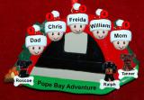 Family Camping Christmas Ornament Adventure for 5 with 3 Dogs, Cats, Pets Custom Add-ons Personalized FREE at PersonalizedOrnamentsMarket.com by Russell Rhodes