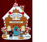 Couples Gingerbread House Christmas Ornament with 4 Dogs, Cats, Pets Custom Add-ons Personalized FREE at PersonalizedOrnamentsMarket.com by Russell Rhodes