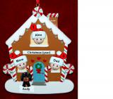 Family of 3 Gingerbread House Christmas Ornament with 1 Dog, Cat, Pets Custom Add-ons Personalized FREE at PersonalizedOrnamentsMarket.com by Russell Rhodes