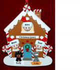 Family of 3 Gingerbread House Christmas Ornament with 2 Dogs, Cats, Pets Custom Add-ons Personalized FREE at PersonalizedOrnamentsMarket.com by Russell Rhodes