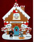 Family of 3 Gingerbread House Christmas Ornament with 3 Dogs, Cats, Pets Custom Add-ons Personalized FREE at PersonalizedOrnamentsMarket.com by Russell Rhodes