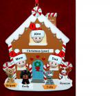 Family of 3 Gingerbread House Christmas Ornament with 4 Dogs, Cats, Pets Custom Add-ons Personalized FREE at PersonalizedOrnamentsMarket.com by Russell Rhodes