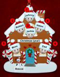 Family of 6 Gingerbread House Christmas Ornament with 1 Dog, Cat, Pets Custom Add-ons Personalized FREE at PersonalizedOrnamentsMarket.com by Russell Rhodes