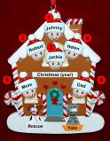 Family of 6 Gingerbread House Christmas Ornament with 2 Dogs, Cats, Pets Custom Add-ons Personalized FREE at PersonalizedOrnamentsMarket.com by Russell Rhodes