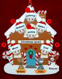 Family of 6 Gingerbread House Christmas Ornament with 3 Dogs, Cats, Pets Custom Add-ons Personalized FREE at PersonalizedOrnamentsMarket.com by Russell Rhodes