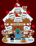 Family of 6 Gingerbread House Christmas Ornament with 4 Dogs, Cats, Pets Custom Add-ons Personalized FREE at PersonalizedOrnamentsMarket.com by Russell Rhodes