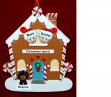 Couples Gingerbread House Christmas Ornament with 1 Dog, Cat, Pets Custom Add-ons Personalized FREE at PersonalizedOrnamentsMarket.com by Russell Rhodes