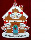 Family of 4 Gingerbread House Christmas Ornament Personalized FREE at PersonalizedOrnamentsMarket.com by Russell Rhodes